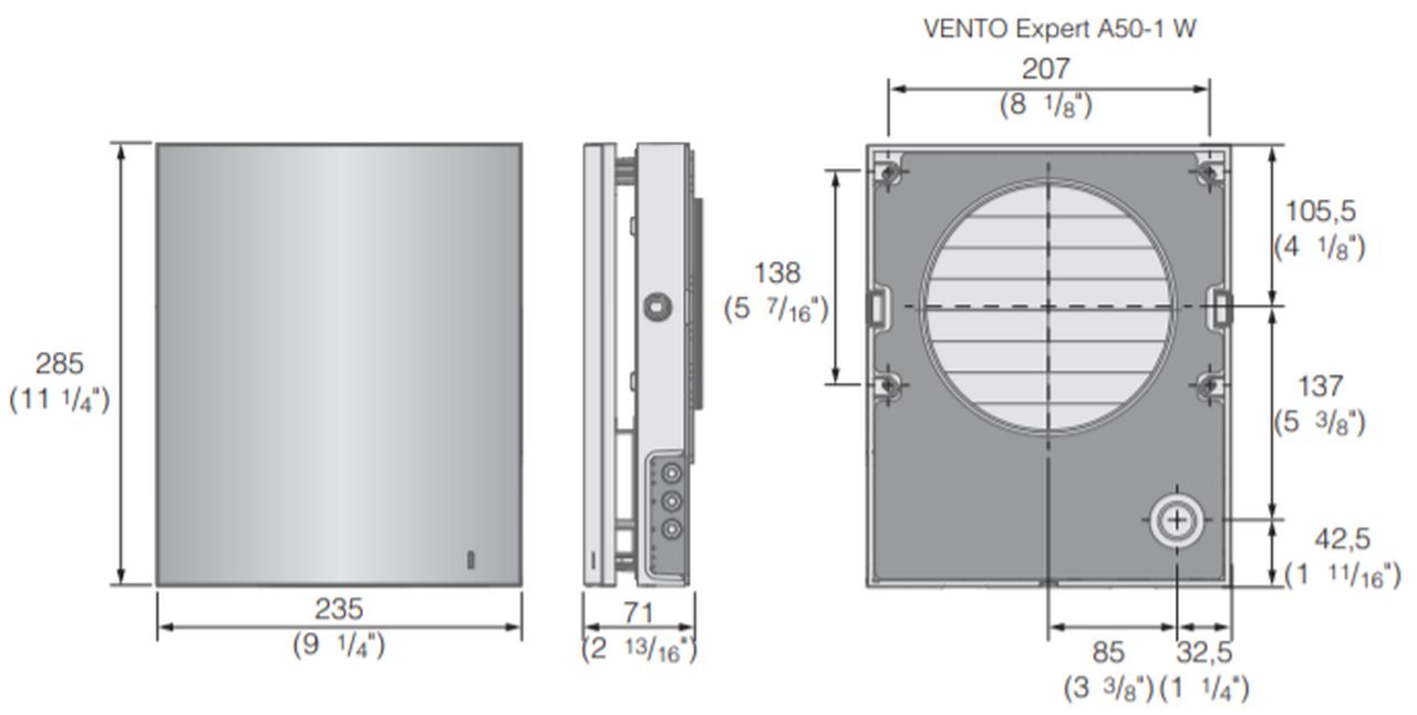 Verschlusskappen Abmessungen Blauberg Vento Expert A50-1 W