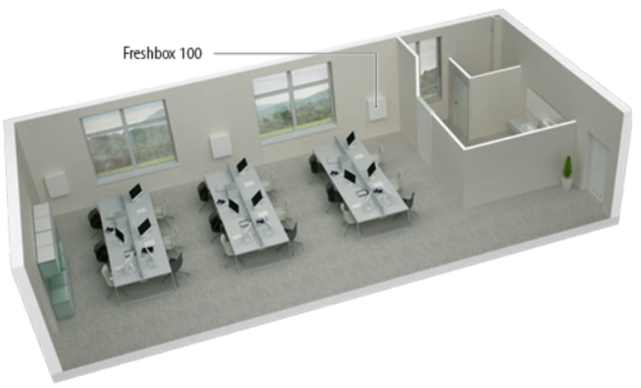 Anwendungsbeispiel Büro Einzelraumlüftung FRESHBOX 100 von Blauberg-Ventilatoren